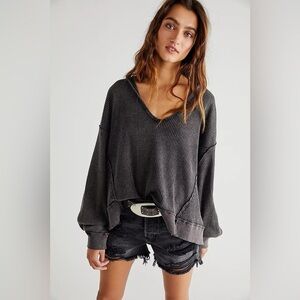 Free People Charcoal Long Sleeve Top